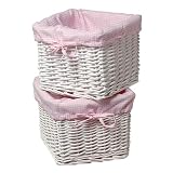 Set of 2 White Baskets with Pink Gingham Liners
