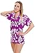 Funky Hawaiian Blouse Women Short-Sleeve Front-Pocket Hibiscus Flower Purple