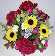 Sunflower & Poppy Floral Arrangement in Brass