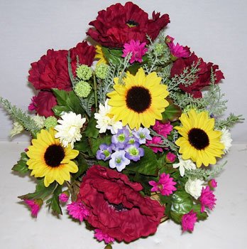 Sunflower & Poppy Floral Arrangement in Brass