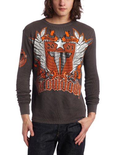 Throwdown by Affliction Mens Republic Thermal Tee, Charcoal, Medium
