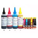 5pksPre-FilledforCanonPGI-5CLI-8RefillableInkCartridges+400ml(13.3oz.)PrintPayLessBrandUVresistantBulkRefillInk,forPIXMAMP830,MX850
