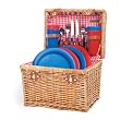 Picnic Time Oxford 15in. Willow Basket w/ Plastic Service For 4 (Red Check)