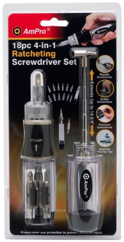 Ampro T19452 4-in-1 Ratcheting Screwdriver Set, 18-Piece On Sale