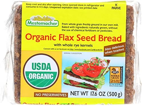 Mestemacher Bread Bread - Organic - Flax Seed - 17.6 oz - case of 12 - 95%+ Organic - - Dairy Free - - -Vegan