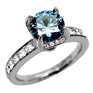 2.10ct Round Blue Diamond Engagement Ring 18k White Gold (5.5) 2.10ct Round Blue Diamond Engagement Ring 18k White Gold (5.5)