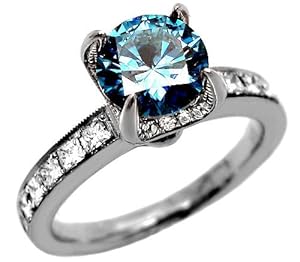 2.10ct Round Blue Diamond Engagement Ring 18k White Gold (7)
