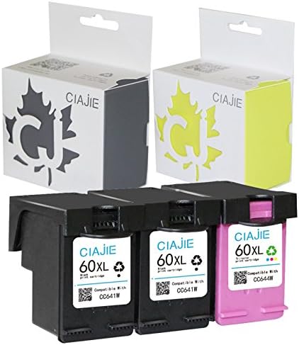 Waterproof Black Ink, CIAJIE Remanufactured HP 60XL Ink Cartridges High Yield(Capacity Up to 200%) Show Accurate Ink Level for Deskjet D2500 D2600 F2400 Printer (2*Black 1*Color)