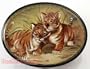 FEDOSKINO Lacquer TRINKET Box LOVING TIGER CUB Signed! [Size: 5 x 3 inches (10 x 7.5 cm). Materials: papier-mache, egg tempera, flax oil, lacquer. Hand crafted and painted. Artist: A. Gorbacheva] [This NEW box is painted in the Fedoskinsko style, a traditional form of miniature painting with oil paints on papier-mache, which began towards the end of the 18th century in Fedoskino, near Moscow. Early Fedoskino artists began working with transparent glaze paints, the brightness of which is strengthened by its contrast with the glimmering black lacquered background. They perfected their skills over a few generations, until the masters were able to combine the composition of their paintings with the form of the item. Their efforts and gorgeous, shimmering results have made Fedoskino miniatures popular not just in Russia, but in Europe as well]