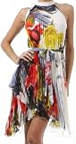 Asymmetrical Hem Pleated Short Sleeveless Dress with Rose Design ( Choose Pink or Black )