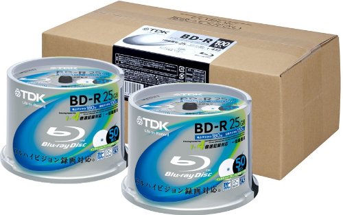 TDK 録画用ブルーレイディスク  BD-R 25GB 1-4倍速 ホワイトワイドプリンタブル 【フラストレーションフリーパッケージ(FFP）】 100枚入り（50枚スピンドルX2） BRV25PWB100PK-AM