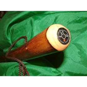 Solid Carved Flamed Wood Hiking Pole with Spiked Metal Ferrule & Compass