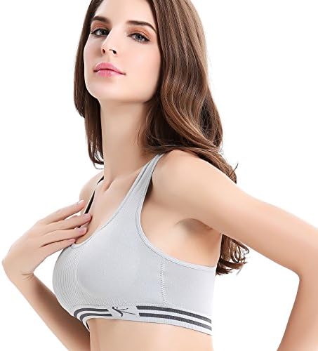 Women Padded Sports Bras Push Up Seamless Fitness Workout Genie Bra Color Grey Size XL
