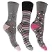 Womens/Ladies Cotton Rich Striped/Heart Print Socks With Non Elastic Top (3 Pairs)