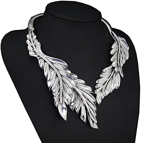 Dante Power Womens Alloy Metal Plating Leaves Shape Designer Choker Collar Necklaces White