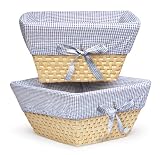 Natural Woven Nursery Baskets w/Navy Gingham Liners (Set of 2) by Badger Basket
