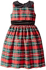 Girls Gathered Plaid Print Polyester/Spandex/Velvet Short Sleeves  Dress