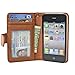 Navor Folio Wallet Case for iPhone 4 4S Pockets for Cards & Money, Clear Window Slot for License ID (Brown)