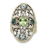 1928 Boutique Brass-tone Green, Clear & Light Blue Crystals Stretch Ring