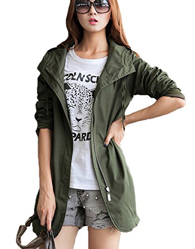 2015 春 モッズ コート ミリタリー ブルゾン ジャケット レディース パーカー フード 付き 韓国 服 ハーフ コットン スプリング グリーン ピンク ベージュ S M L XL