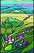 Purple Wildflowers with Hills & Grass - Etched Vinyl Stained Glass Film, Static Cling Window Decal