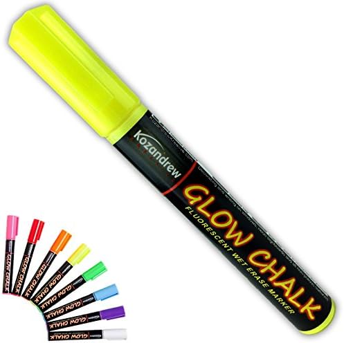 Liquid Chalk Wet Erase Markers - Yellow (Single) - GlowChalk Vibrant, Neon Colors - 5MM Chisel Tips For Wide &amp; Narrow Strokes - No-Drip/Mess - Artist Markers