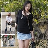 深広Uネック七分袖Tシャツ