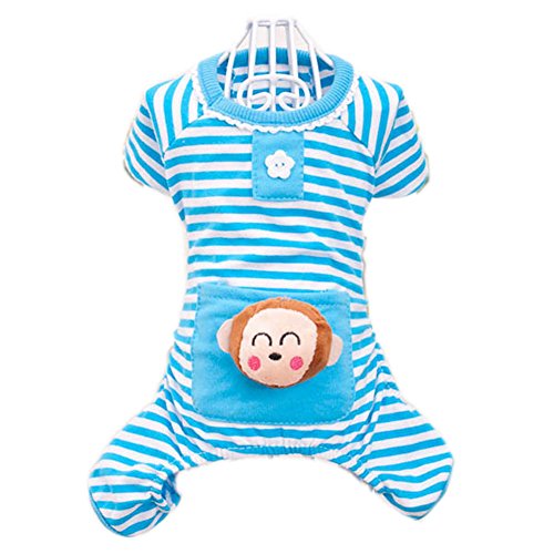 Froomer Small Puppy Pet Dog Stripes Pajamas Jumpsuits Clothes Clothing (S(Tag:M), Blue)