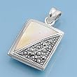 Sterling Silver - Locket Pendant - Black Onyx, Marcasite - 20mm Height