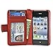 Navor Folio Wallet Case for iPhone 4 4S Pockets for Cards & Money, Clear Window Slot for License ID (RED)