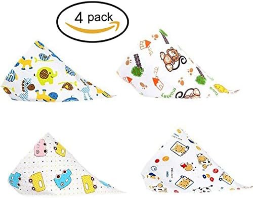 DREAMZE Baby Bandana Drool Bibs For Girls and Boys 100% Cotton 4-Pack Unisex Baby Gift Set