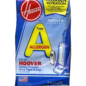 Hoover Inc/tti Floor Care 4010100A 3pk Style"a"allergen Filtration Vacuum Bag