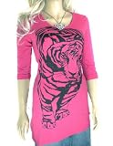 Ladies Hot Pink Tiger tshirt Animal Tunic T Shirt Long Top Tops T-Shirt for Womens Plus size 18