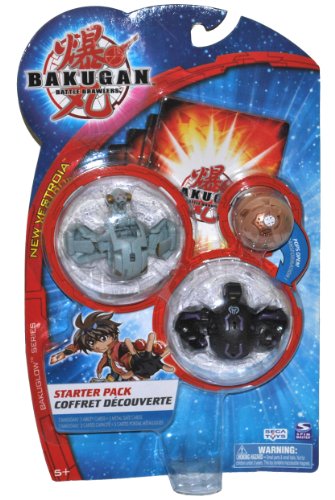 Bakugan Battle Brawlers New Vestroia Bakuglow Series Starter Pack Set with Haos Grey Foxbat, Darkus Black Brontes, Mystery Brown Subterra Bakugan, 3 Ability Cards and 3 Metal Gate Cards