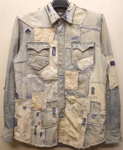 RRL(ダブルアールエル) リミテッドエディション パッチワーク デニムウェスタンシャツ Lサイズ 並行輸入品
