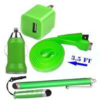 Gogo Surge Green Color USB Travel Kit with Car Charger, Wall Charger and A 3.5FT Flat Non-Tangling USB SYNC Cable Adapter for Apple iPad, iPod & iPhone