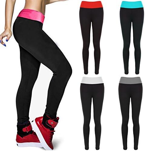 Colshine Women's Sexy Black High Waist YOGA Sport Running Pants Fitness Fashion Leggings (Rose Red)