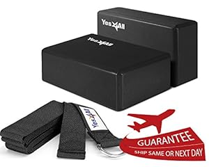 Yes4all Yoga Strap and Yoga Block 2 Pack Set Combo (Black - Yoga Strap + Yoga Block 9x6x4
