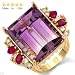 Made in Usa Splendid Ring with 23.48 CTW Precious Stones - Genuine Super Clean multi-shaped Diamonds, Rubies and Ametrine Made of 14K Yellow Gold