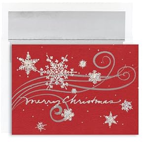 Silver Snowflakes On Red Christmas Cards -