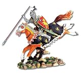 European Medieval Knight in Armor on Horseback Statue Wielding Spear and Shield in Battle