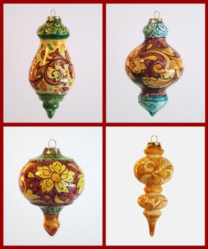 Hand Painted Italian Ceramic Christmas Balls Ornaments Set of 4 Pieces - Handmade in Sicily