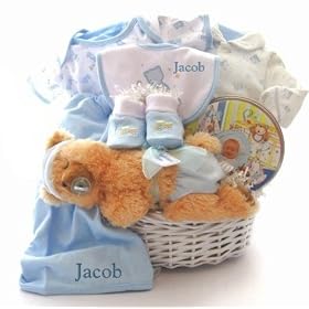 Happy Nappy New Baby Boy Gift Basket - Great Shower or Christmas Holiday Gift Idea for Newborns