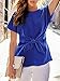Persun Women Oversized Short Sleeve Crewneck Tie Front Chiffon Blouse