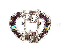 Hair Clip - H64 - Heart set with Swarovski (tm) Crystal Stones - Small Size ~ Amethyst (Purple) (ap)