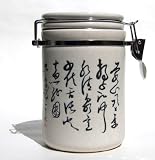 Tea caddy white ceramic with calligraphy