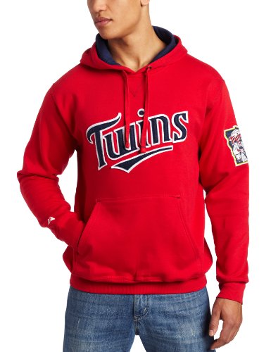 MLB Minnesota Twins Long Sleeve Hooded Fleece Pull Over (Athletic Red/Athletic Navy, Xx-Large)