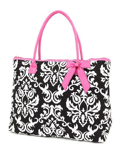 Belvah Extra Large Quilted Damask Print Tote Handbag - Choice of Colors
