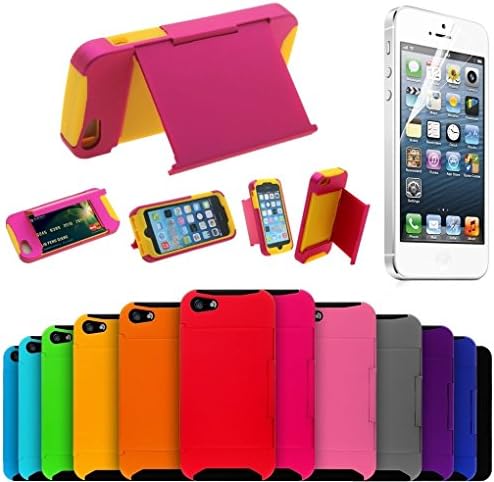 iPhone 5 Wallet Case, iPhone 5 Case, Dual Layer Armor Hybrid Shockproof Hard Plastic with Silicone Wallet Credit Card Stand Case with Screen Protector for Iphone 5g 5s (Green)