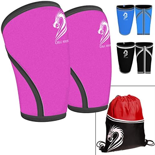 CHLC HOUSE Knee Sleeves (1 Pair) Free Gym Bag - Squat Knee Support &amp; Compression for Powerlifting, Olympic Weightlifting, Crossfit, Bodybuilding - 7mm Neoprene - For Men &amp; Women- XL Pink